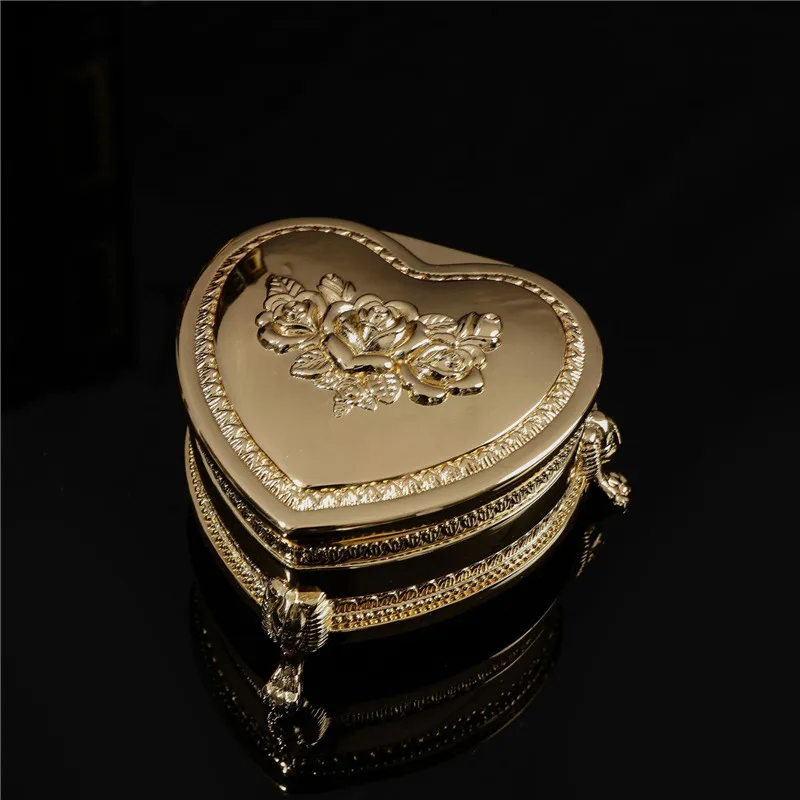 Vintage Metal Jewelry Box with Antique Flower Carved Small Heart Shape Trinket Organizer Box Rings Storage Holder Keepsake Gift