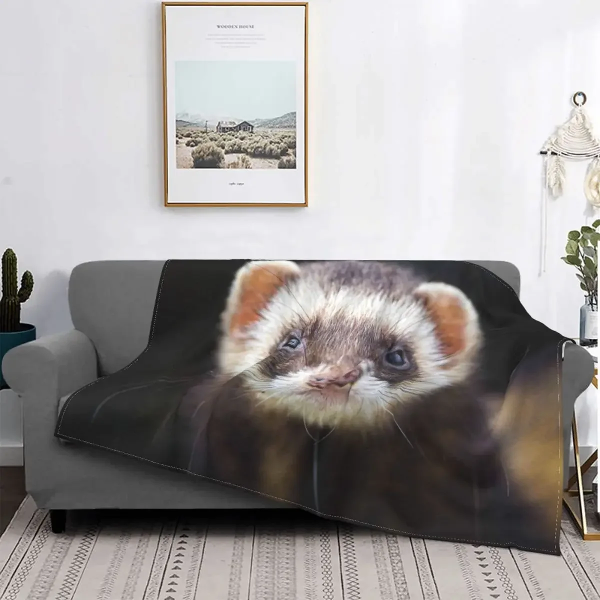 

Cute Ferret Blanket Flannel Spring/Autumn Animal Portable Super Soft Throw Blanket for Bedding Office Bedding Throws
