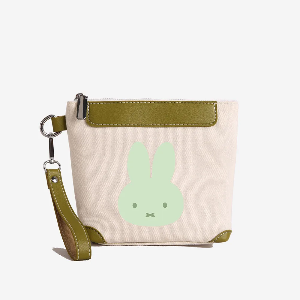 Miffy – trousse de maquillage de dessin animé, pochette en toile Beige avec motif de lapin, dragonne, sac à cosmétiques, sac de rangement Portable pour femmes