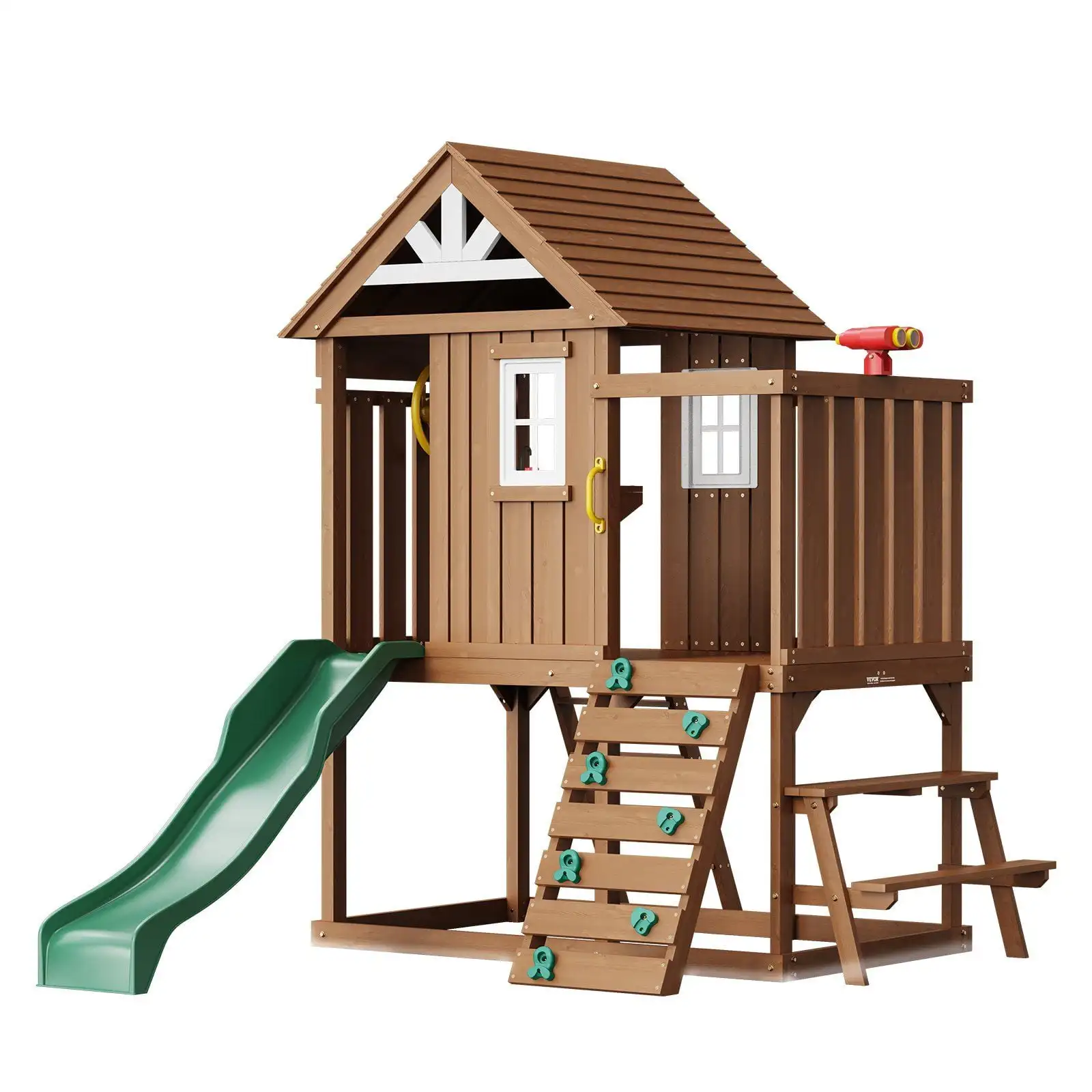 Outdoor Wooden Playhouse Kids Garden Game Cottage with Slide Ladder Window