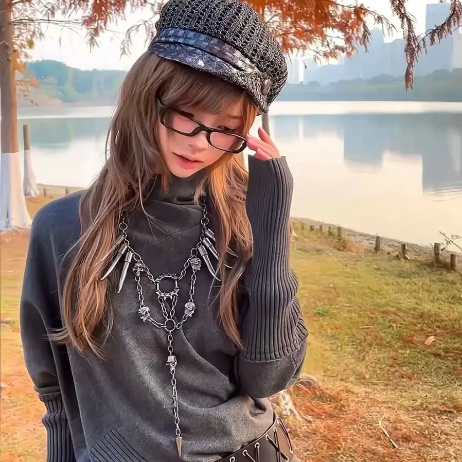 

Trendy Punk Style Necklace Heavy Industry Retro Chain Spike Design Couple Neck Accessories