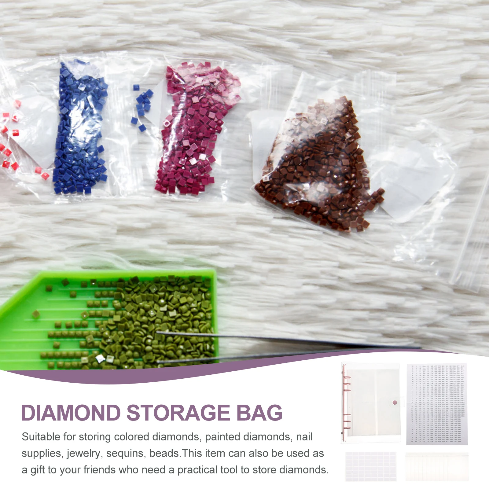 

Storage Book 12 Pages Plastic Paper Material Transparent Bags for Diamond Art Beads Container Sorting