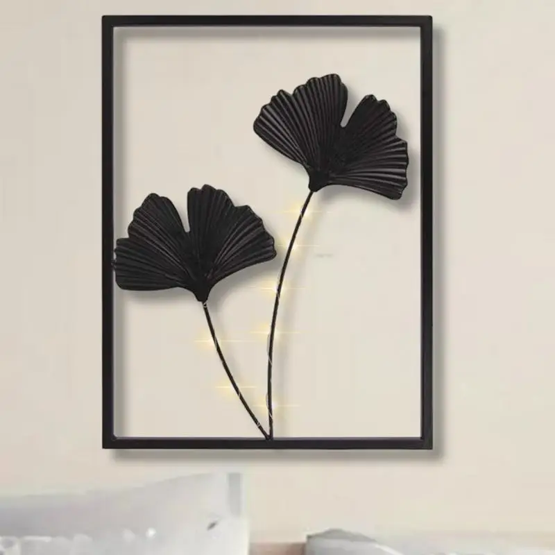 

Metal Art Wall Decor Carving Black Metal Decorative Wall Art with LED Light Iron Sculptures for Hallway Entryway Fireplace Door