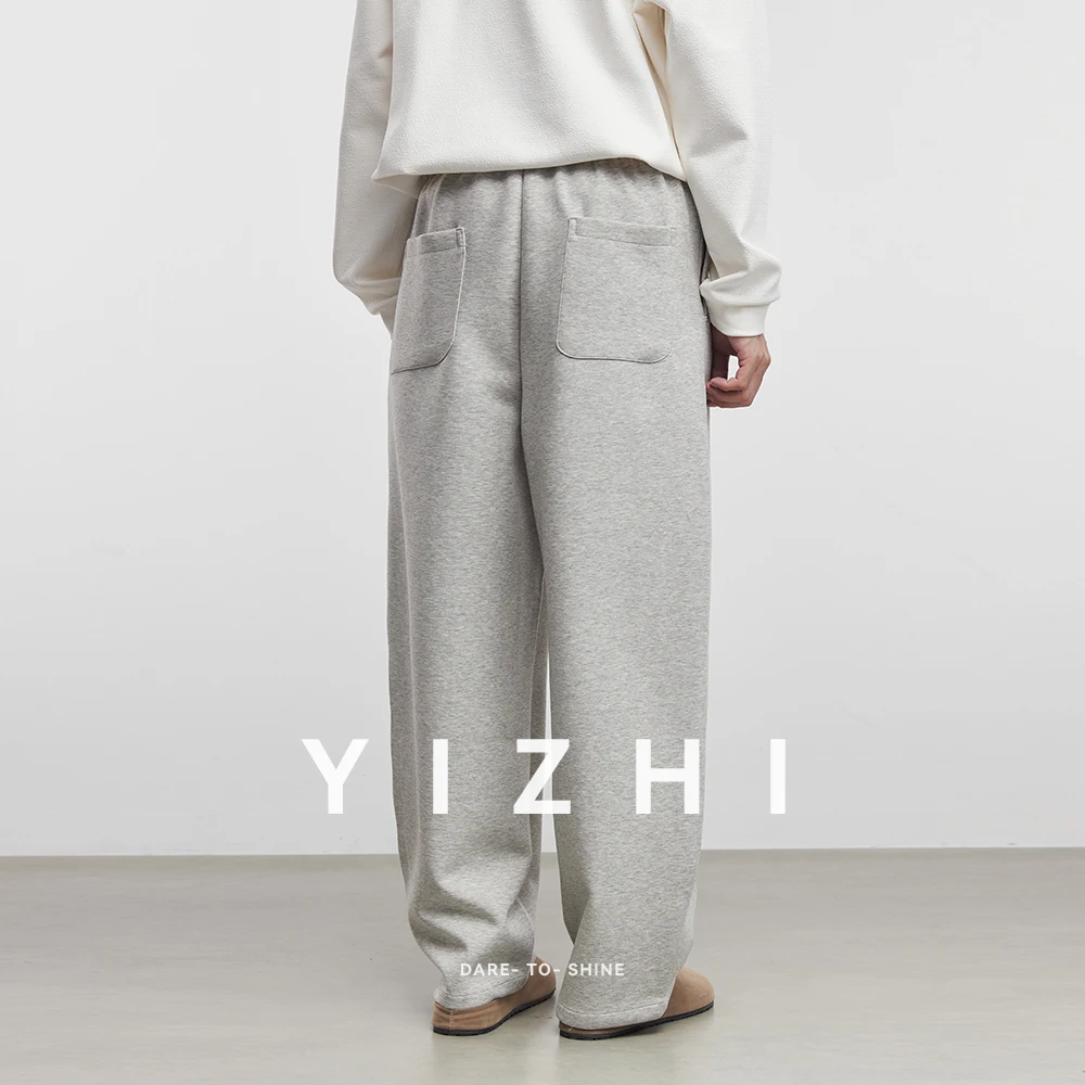 2025 New American Style Sports Pants Men's Autumn Winter High Waist Straight Wide Leg Pants Cotton Casual Gray Sweatpants