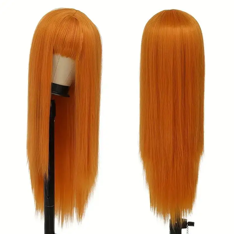 Long Straight Hair Orange Synthetic Wig for Halloween Party Cosplay Role-Playing Wig for Daily Party Hot Summer Hairpiece