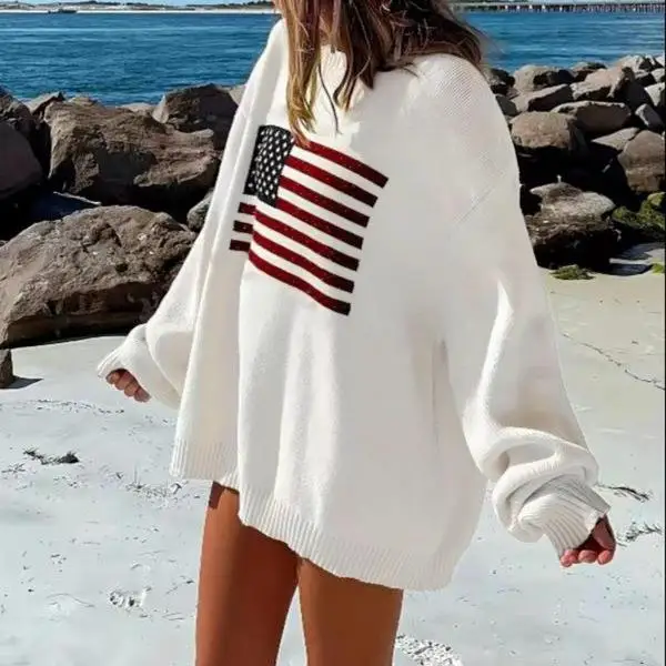 

Loose Knit Long Women's Blue Sweatirt T-irt Sle Comfortable Polyester Top European Faion Loose Fit Regular Sve