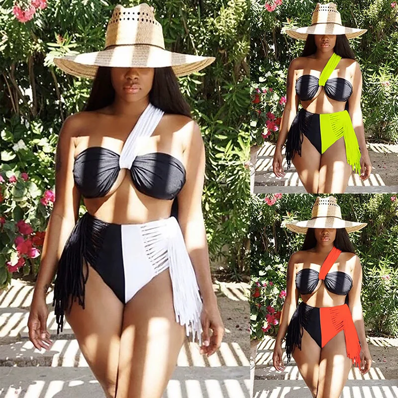 女性用ビキニ、胸パッド付き、ノースリーブ、セクシーなカラーマッチング、スチールサポート付きの快適な水着