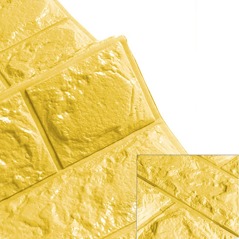3D Self Adhesive Stickers Brick Design Wall Art Decor Wall Panels For Bedroom Living Room Kitchen 60X60Cm Yellow