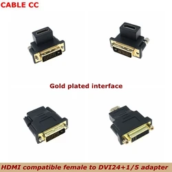 HDMI-compatible female to Bidirectional DVI D 24+5/24+1 male UP Down elbow Cable Connector Converter for Projector HDMI to DVI