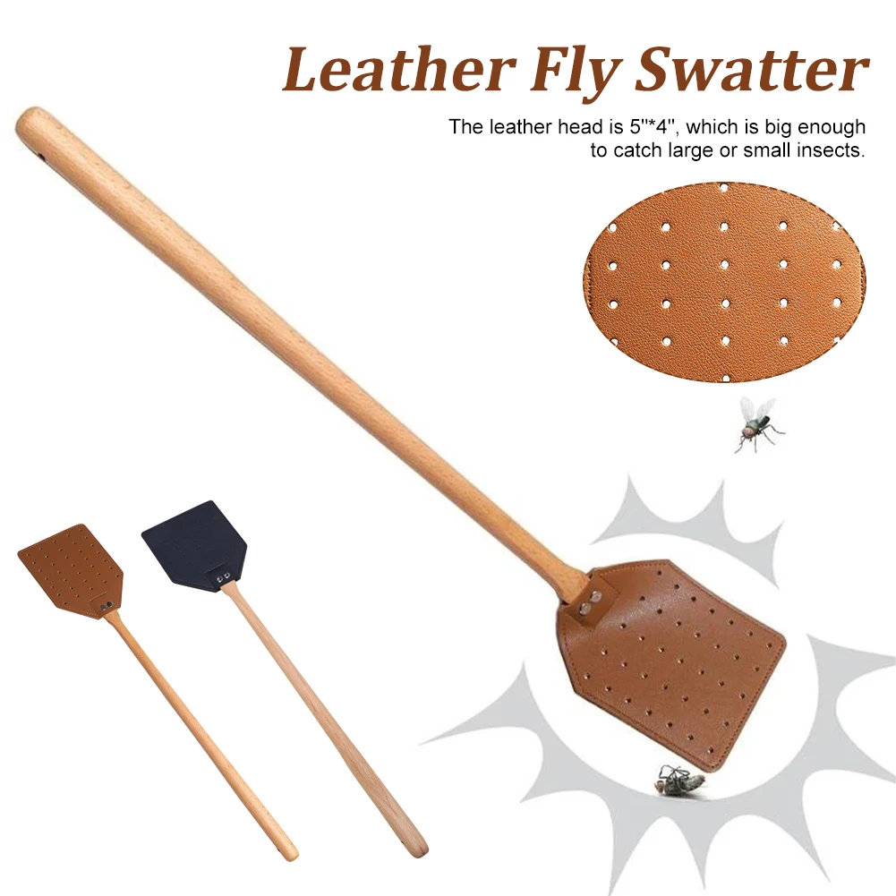 

Leather Fly Swatter Mosquito Swatter Heavy Duty Durable PU Leather Fly Swatters With Wooden Handle For Home Outdoor Garden