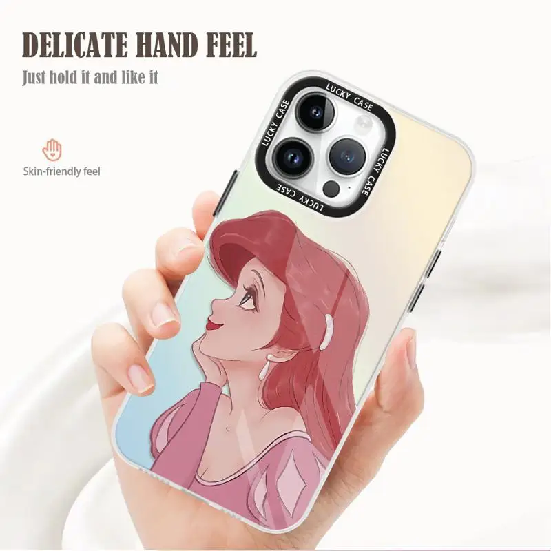 Disney Princess Ariel Snow White for iPhone 15 14 13 12 11 pro Max XS XR X 7 8 Iridescent Laser Clear Gradient Matte Phone Case