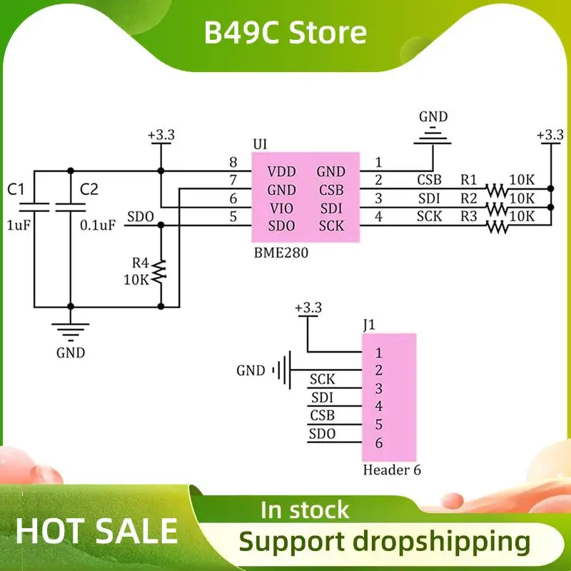 

B49C 4 шт. BME280 3,3 В сенсорный модуль атмосферного давления, температуры и влажности, I2C SPI Breakout GY-BME280