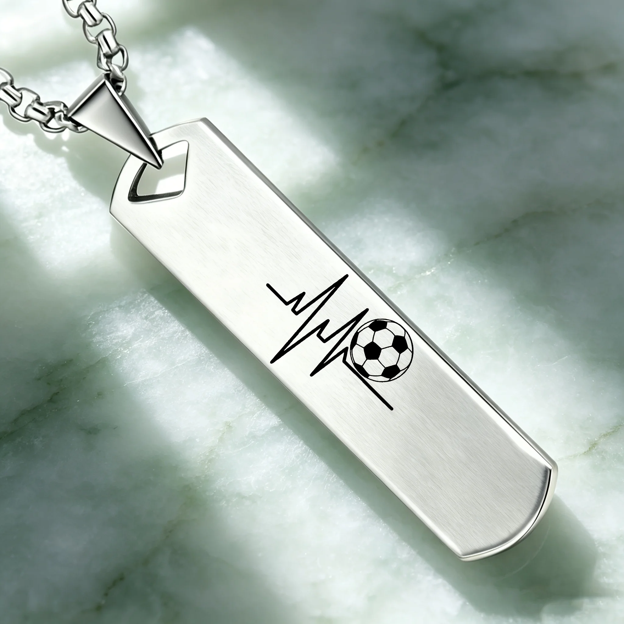 Engraving Necklaces for Men Bold Stainless Steel Fashion Simple Football Pendant Box Chain Custom Husband Father's Day Gift