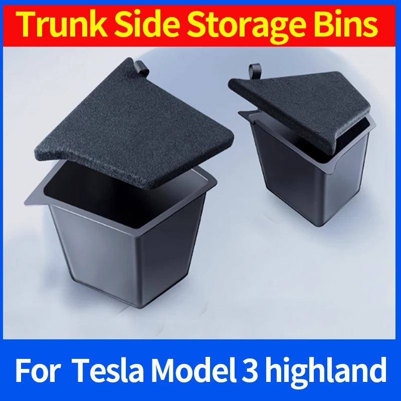

For 2024 Tesla Model 3 Highland Rear Trunk Left Side Storage Box with Cover Tail Boot Organizer Partition Decoration Accessories