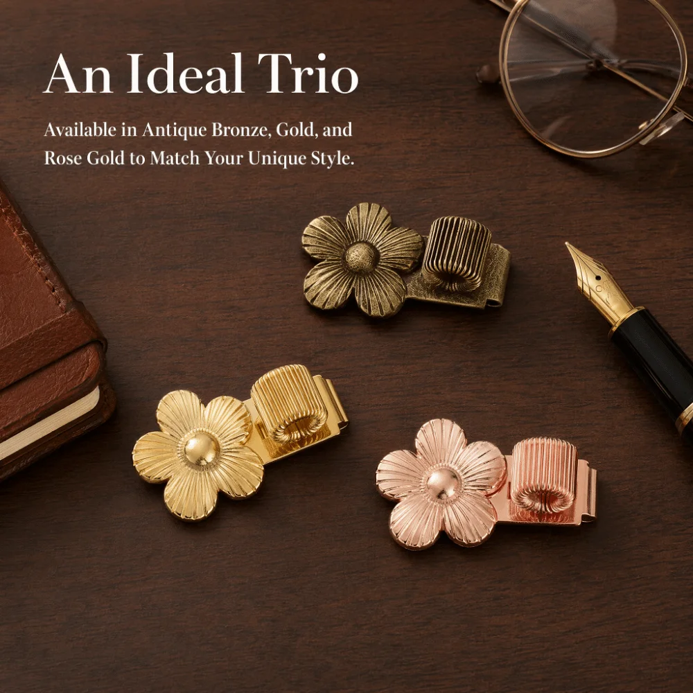 Multi-functional Zinc Alloy Metal Pen Clip Flower Shape Single-hole Pen Keeper Elastic Pen Loop Notebook Journal
