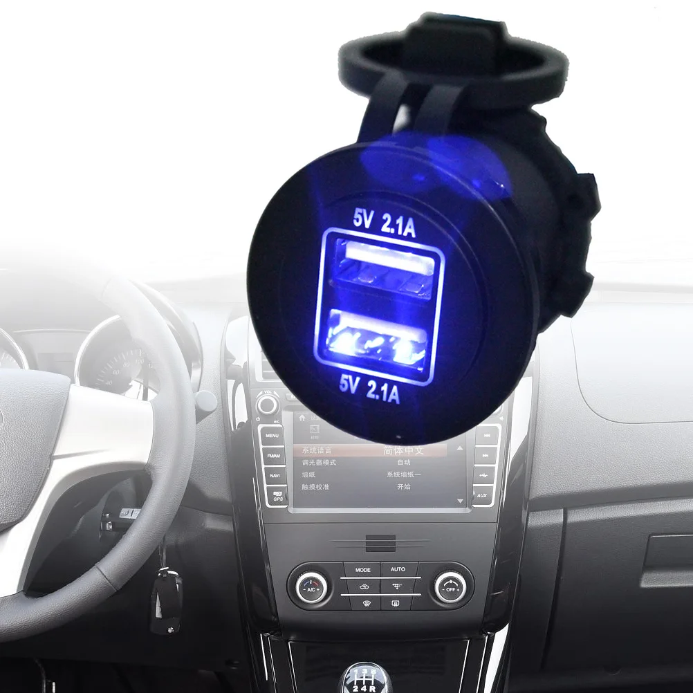 

Waterproof Car Motorcycle USB 2.1a Blue Light Ergonomic Design Impeccable Craftsmanship Dual Port Easy Use