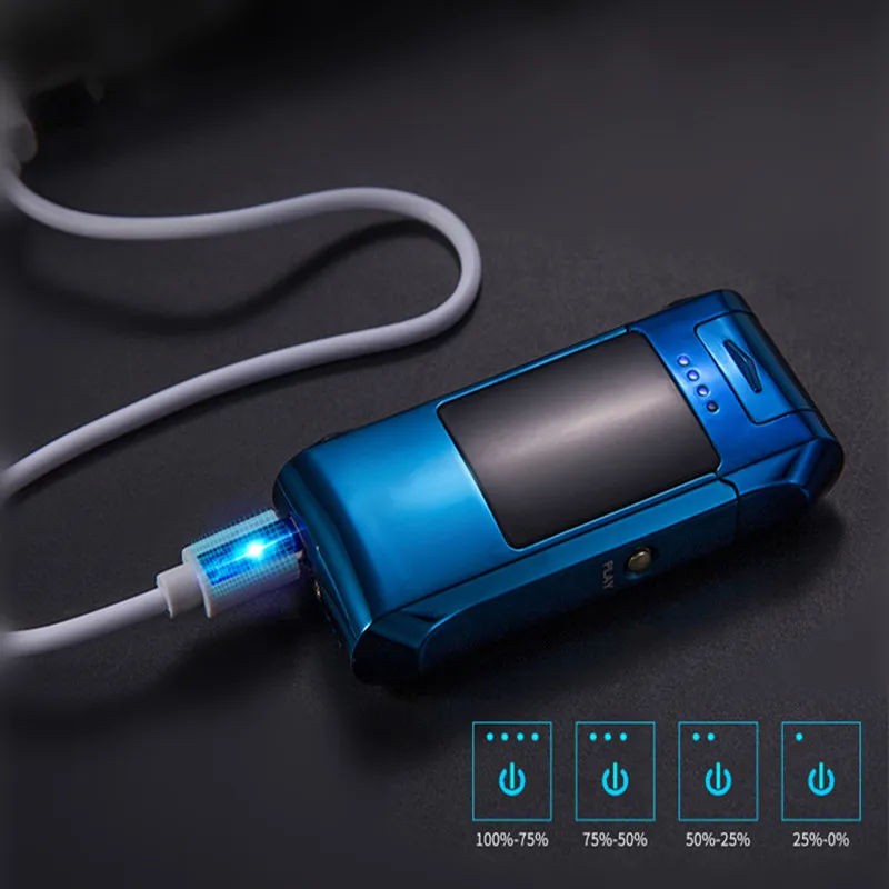 JOBON Touch Induction Electric Double Arc USB Lighter Outdoor Windproof Metal Pulse Power Display Plasma Flameless Lighter Gift