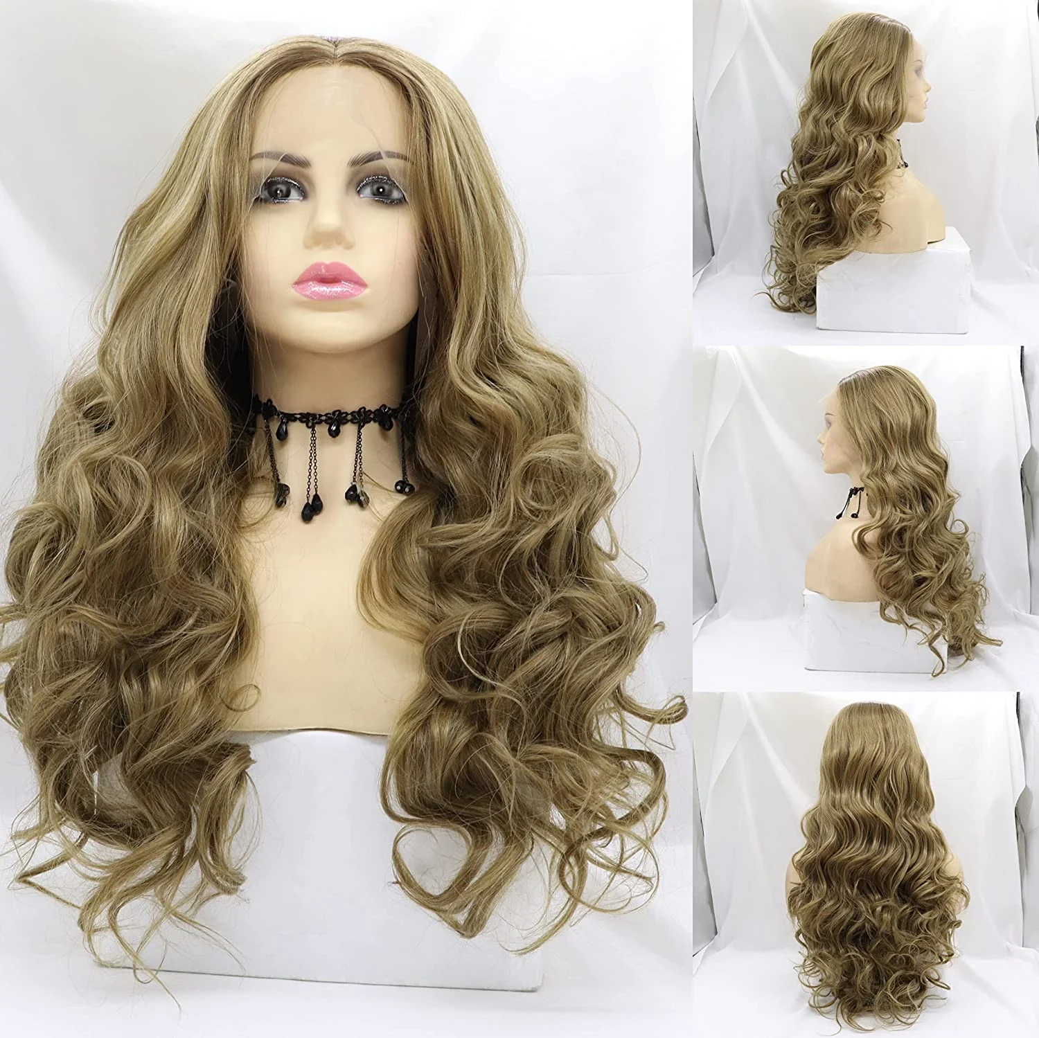 

Brown Blonde Lace Front Wigs Body Wave Hair Dark Brown Blonde Mix Dark Roots Long Natural Wavy Heat Resistant Synthetic Wigs