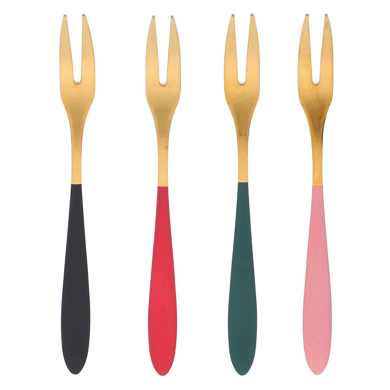 

4 pcs Stainless Fruit Forks 2 Prong Salad Dessert Cake Pick Appetizer Party Food Picks Home Tableware Silverware Set