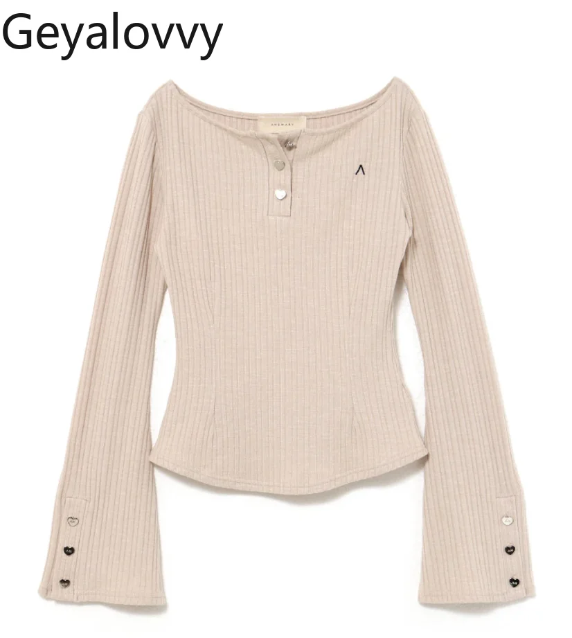 

2026 Spring and Autumn New Japanese Sweet Flared Long Sleeve T-Shirt Casual Versatile Embroidered Outerwear Slim Fit Tops