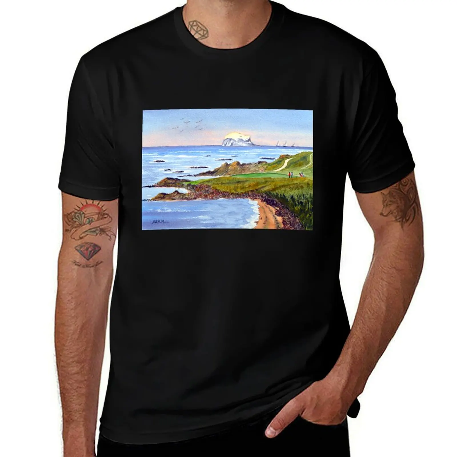 

The Glen Golf Course 13th green North Berwick Scotland T-Shirt t shirts cotton 100% men t shirt cotton 100% T-shirt