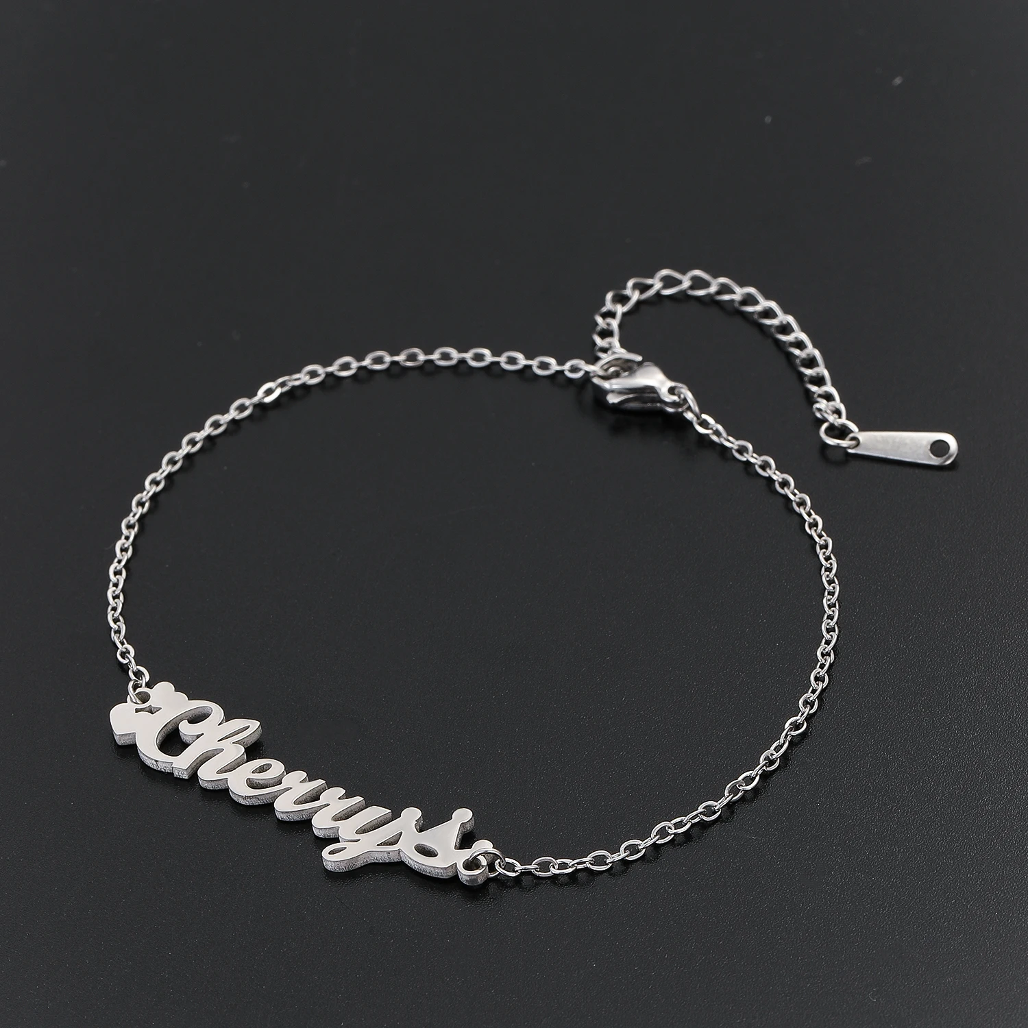 Custom Personalized Stainless Steel Name Charm Chain Bracelet With Heart Crown Cute Customizable Jewelry Gifts for Women