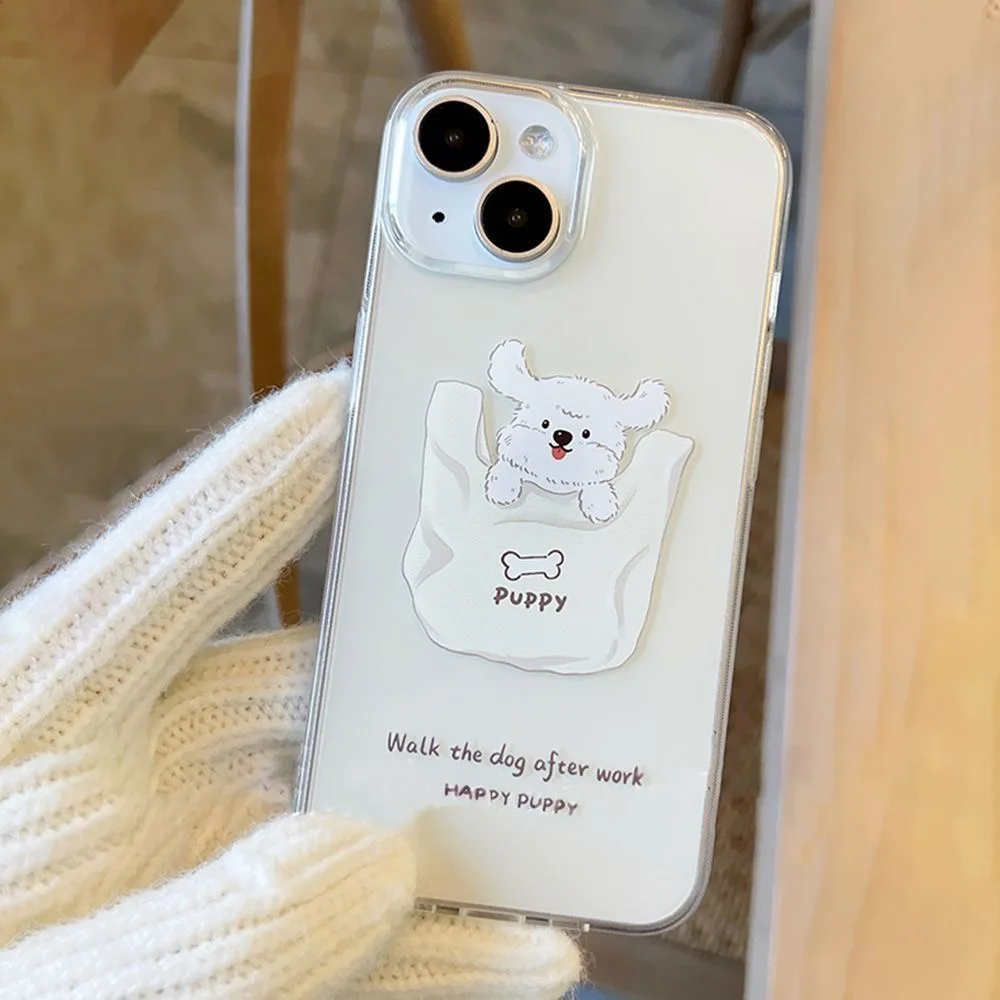 10pcs Cute Pocket Cartoon White Dog Case for IPhone 15 14 13 Pro Max 12 Mini 11 Pro Plus SE2 Shockproof Protective Soft Housing