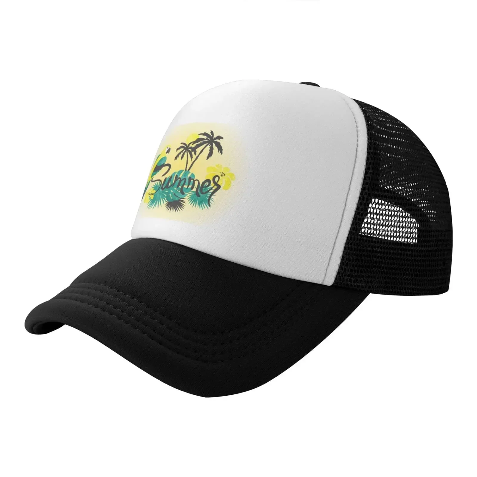 Mesh Dad Hat Adjustable Washed Summer Parrot Palm Trees Baseball Dad Cap Funny Distressed Ball Trucker Cap for Women Men Unisex