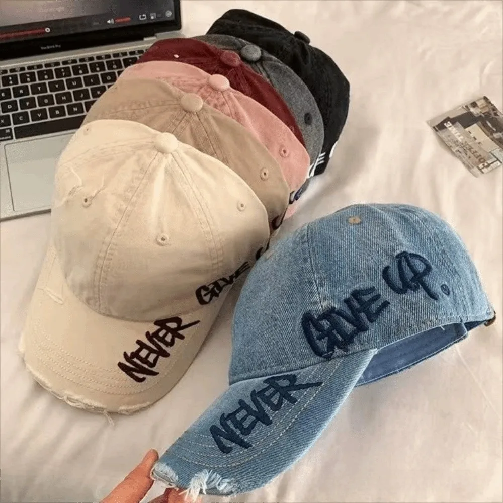 Vintage Washed Cotton Baseball Cap Women Simple Hollow Heart Embroidery Dad Hat Casual Adjustable Sun Hat Outdoor Sports Travel