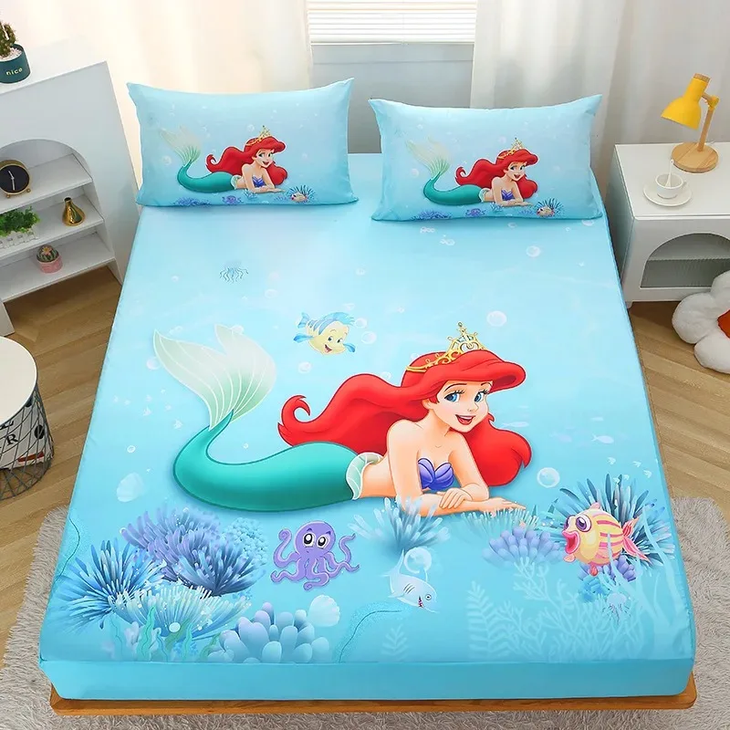 Disney Mermaid Ariel Fitted Sheet, Sofia Snow White Cute Bed Cover Dust Proof Mattress Protector Cover,Girls Cover Sheet