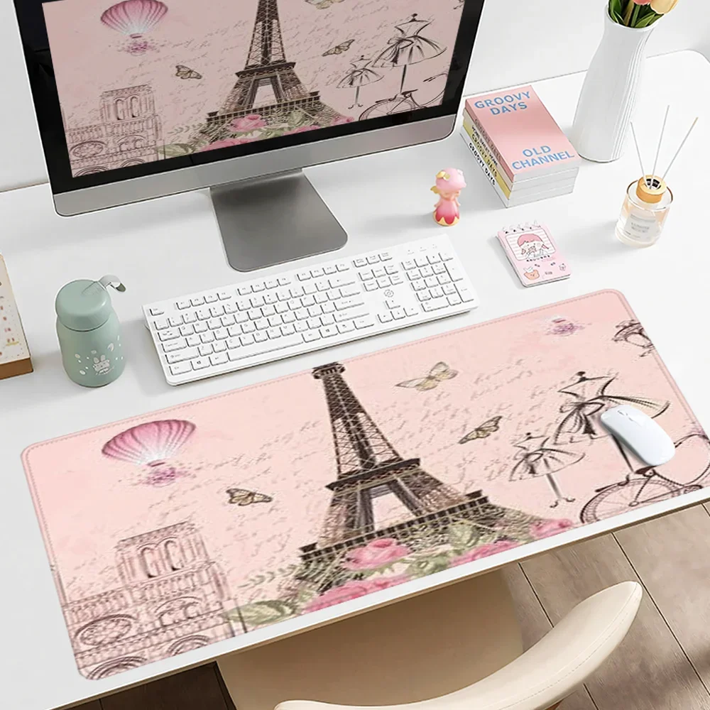 Vintage Tower Mouse Pad Large Gaming Mousepad Offices Accessories Laptop Office Rubber Non-Slip Rubber Stitched Edge Deskpad