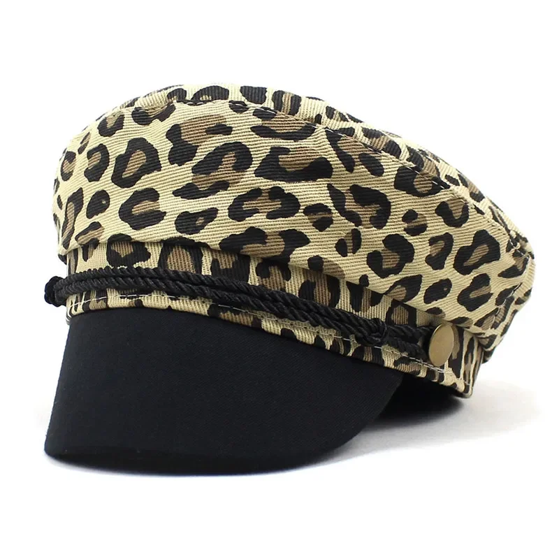 Primavera y verano Algodón Estampado de leopardo Boina Gorra octogonal Sombrero de pintor Niña y mujer 27