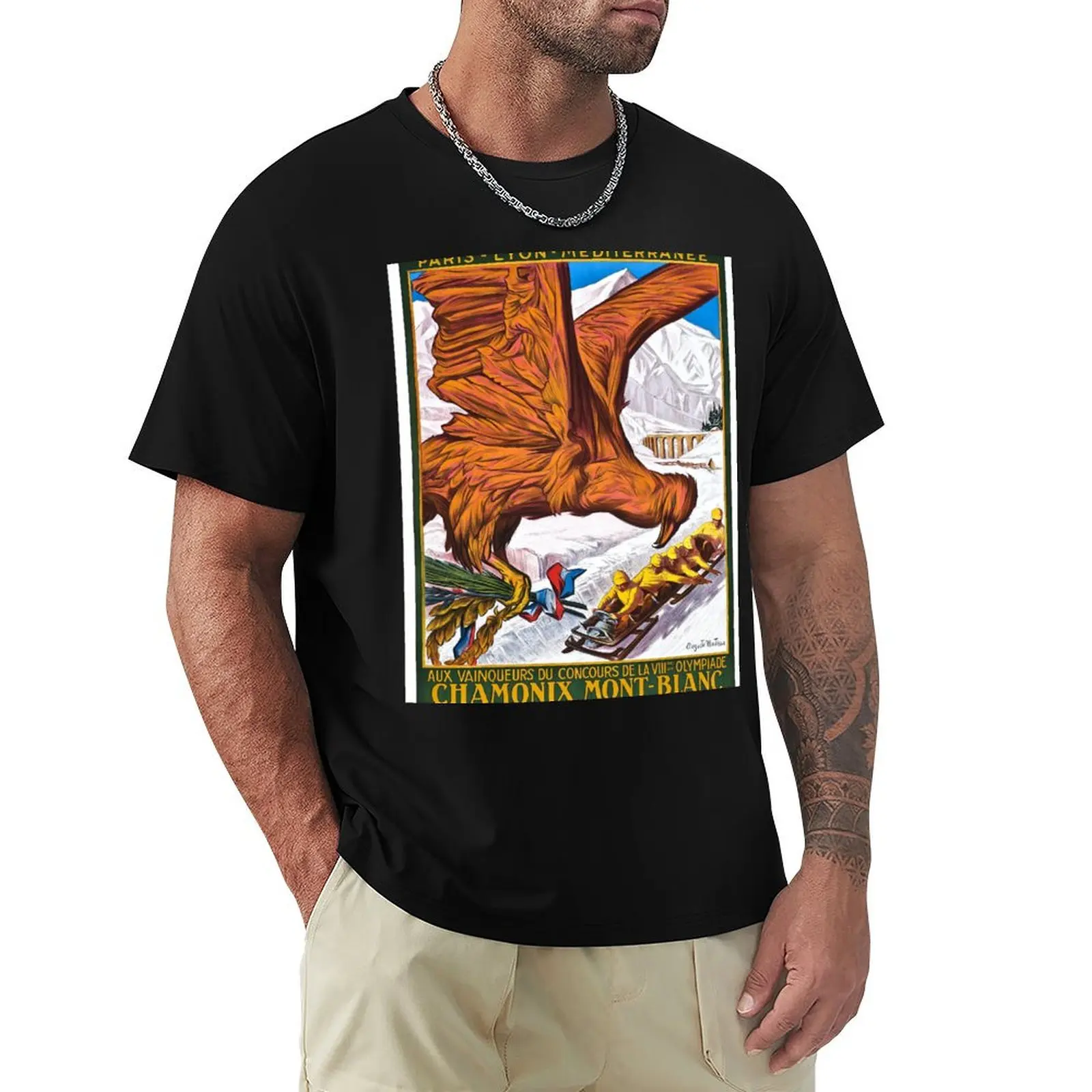 Chamonix Mont-Blanc Winter Sports Poster T-Shirt Functional Casual Short Sleeve Tee