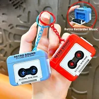 2pcs Vintage Mini Retro Cassette Recorder Music Key Chain Cute Mini Player Commemorate Keyring for Couple Friends New Year Gift