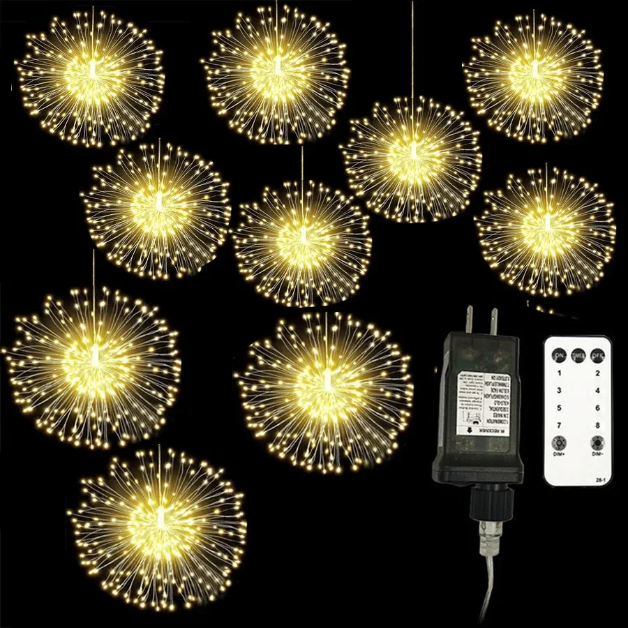 Thrisdar 10 IN 1 Kerstvuurwerk Fairy Lichtslingers DIY 8 modi Hangend barstend sterlicht met afstandsbediening voor kerstdecor