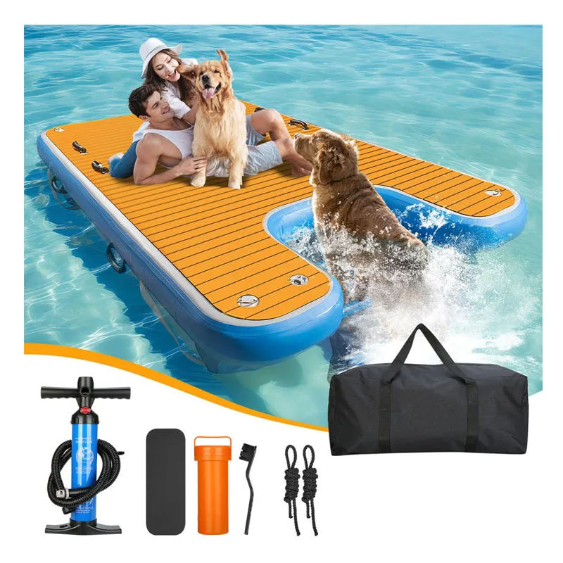 Juego de agua personalizado para exteriores, escalera plegable de Color madera, piscina, flotador de natación, plataforma de isla, rampa de agua inflable para cachorros