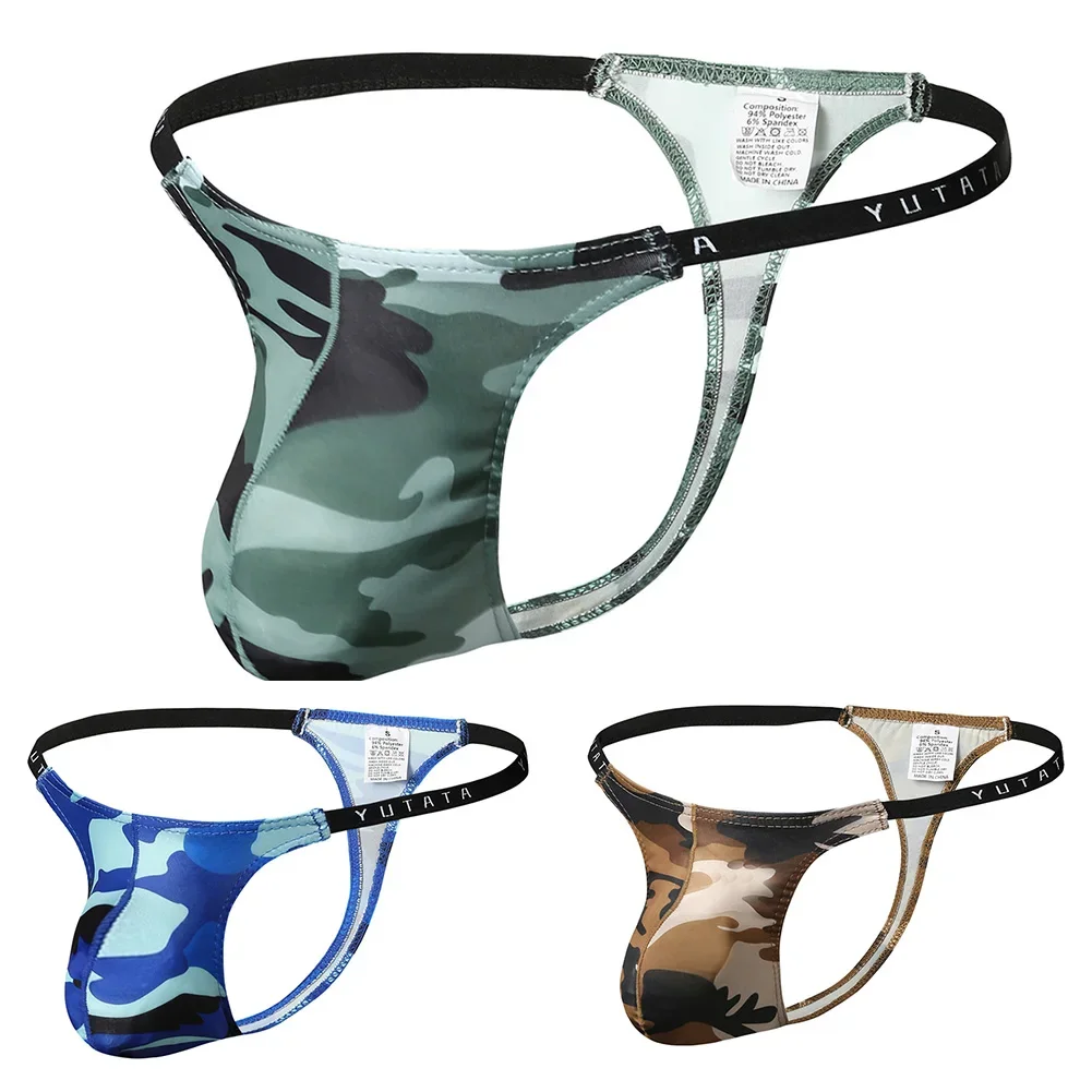 

Mens Camouflage G-String Briefs Low Rise Underwear Sexy Thin Soft Thong Panties Homme Slip Men Thong Bikini Underpant