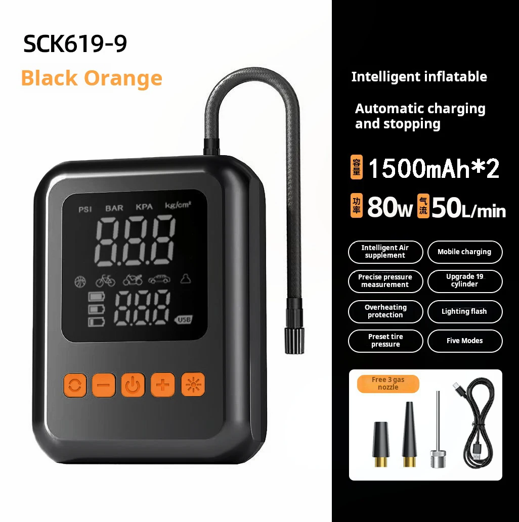 Cube Digital Tire Inflator, 50L/min Portable Air Compressor with 5 Modes, USB-C Rechargeable, LED Light & Power Bank Function, A