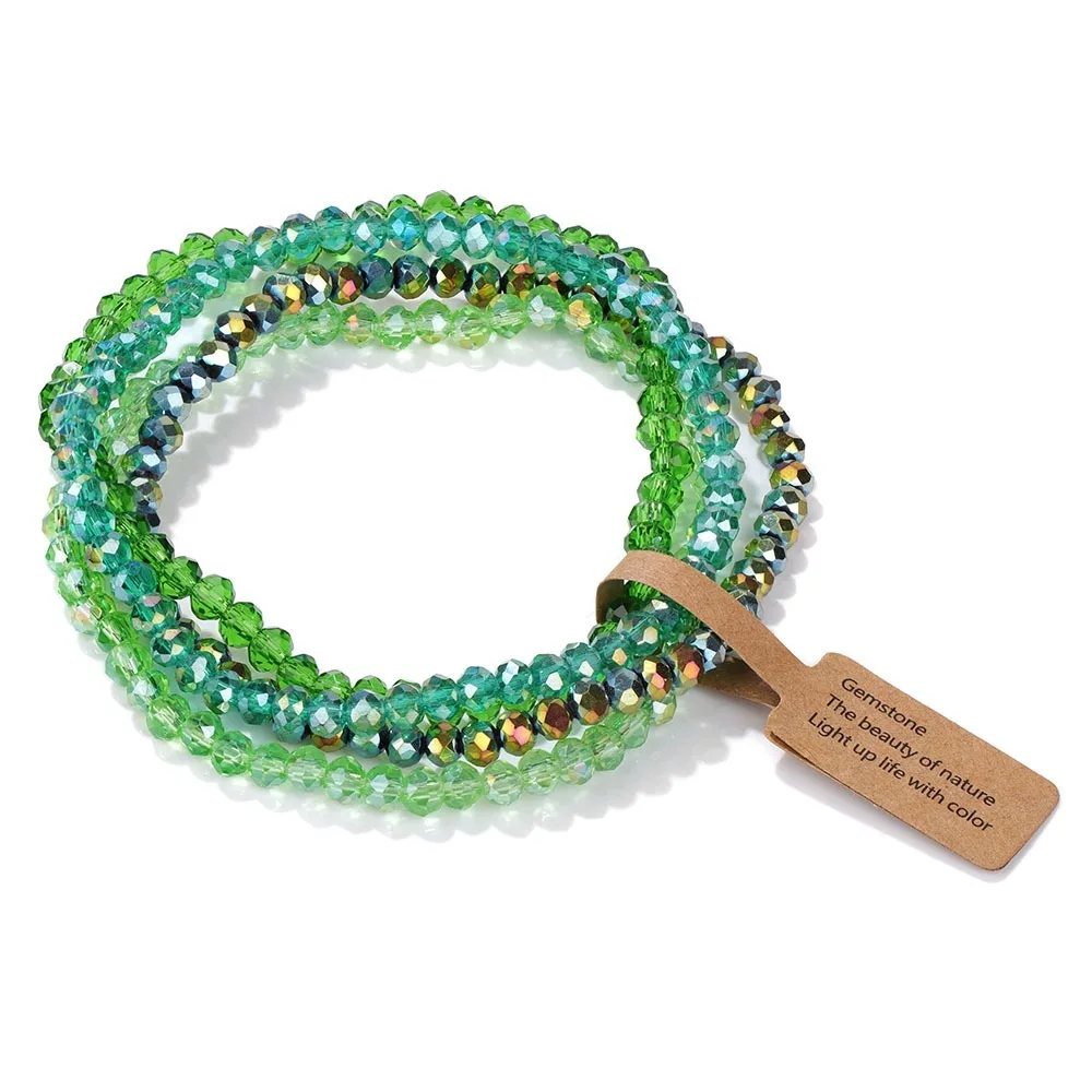 4pcs/set Multi Color Faceted Glass Beads Bracelet AB Effected Elastic Stretch Bracelet Handmade Shinning Crystal Beads Bracelet