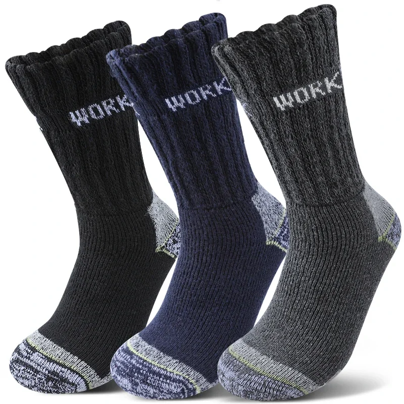 3Pairs Men's Thermal Work Crew Socks Winter Thick Terry Knit Mid-Calf Sock Breathable Comfort Fit for Daily Wear & Outdoor Sport