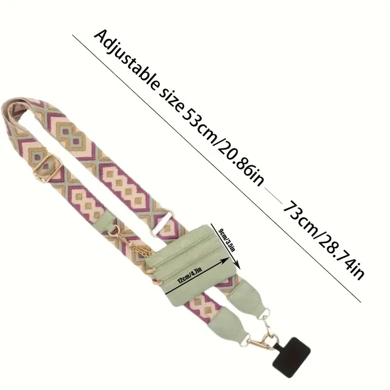 Sangle de Téléphone avec Poudres à Fermeture Éclair pour Femme, Lanière Réglable pour Téléphone Portable, Bandoulière avec Portefeuille, réinitialisation et Go