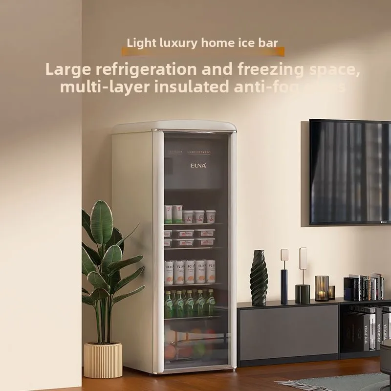 Retro ice bar transparent refrigerated beverage cabinet, small refrigerator home living room office