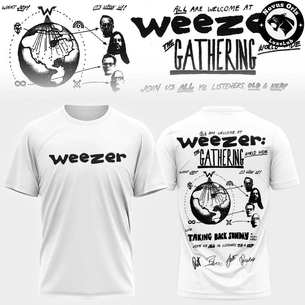 Weezer The Gathering World Wide Tour 2026 T-shirt Summer Men's and Women's Pure Cotton T-shirt Fans' Comfortable, Breathable,