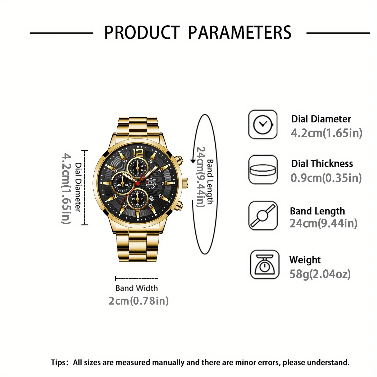 날짜 기능, 쿠바 목걸이, 반지 및 팔찌, 남성용 추수 감사절 이상적인 선물이 포함된 남성용 패션 4개/세트 쿼츠 시계