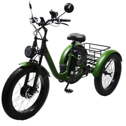 Potente bicicleta eléctrica con neumático ancho para hombre, 24 pulgadas, 7 velocidades, montaña nevada, 3 ruedas, bicicleta de carga eléctrica con batería extraíble