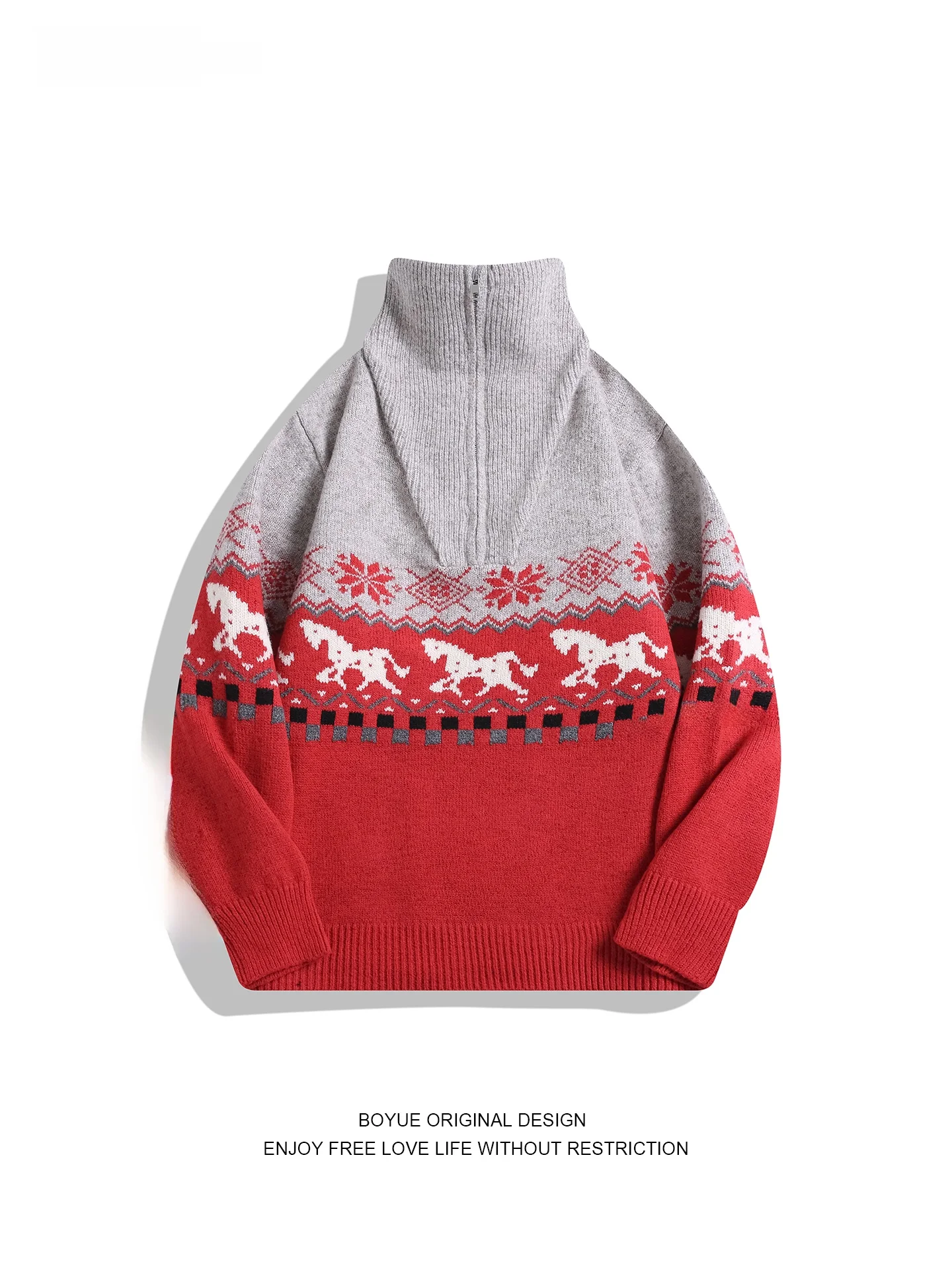 

Свитер Boyue Cisas Fair Isle с молнией и воротником-стойкой, в стиле ретро, с цветовыми блоками, вязаная верхняя одежда, повседневный зимний свитер с длинными рукавами