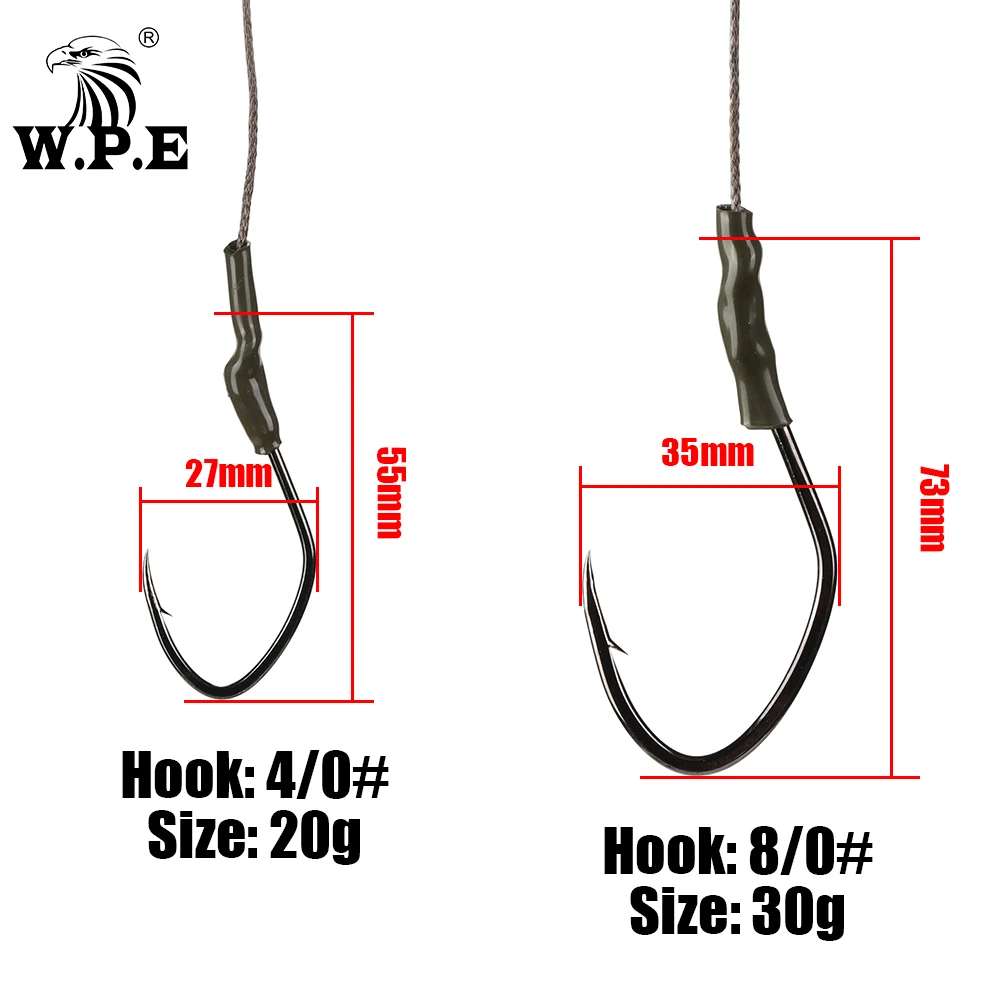 W.P.E Catfish Hook Rig 1pcs 8/0# Braided Fishing Line Swivel Ring High Carbon Steel Barbed Catfish Hook Fishing Tackle Pesca