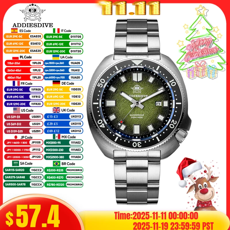 

ADDIESDIVE Men‘s Abalone Watch Sapphire Glass Calendar BGW9 Luminous 200M waterproof 316L Stainless Steel Quartz Watches AD2511