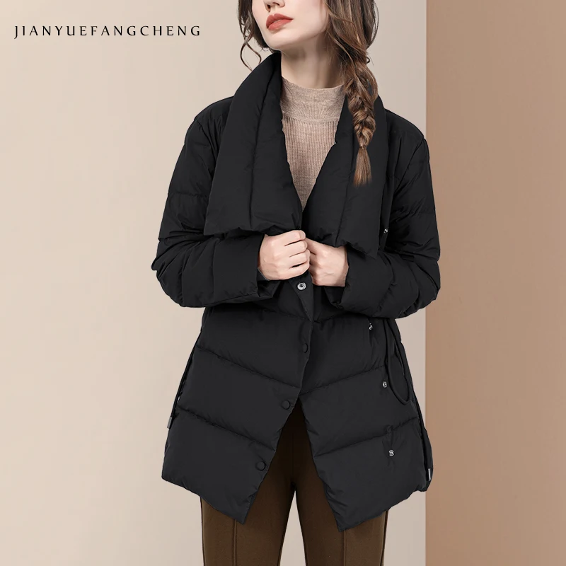 2024 Winter Women\' Big Collar Windproof Down Jacket Warm Thickened White Duck Down Padded Coats Loose Fashion Female Winter Tops