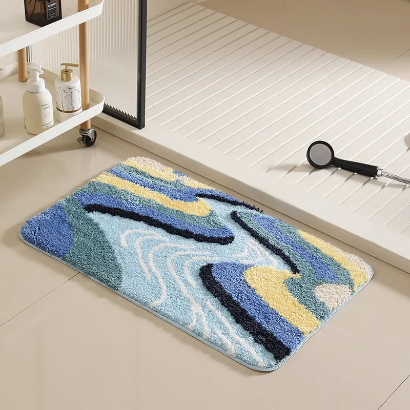 40x60cm Bathroom Rug Absorbent Anti Slip Floor Mat Green Leaf Plush Carpet Bath Door Mat Bedroom Living Room Foot Pad